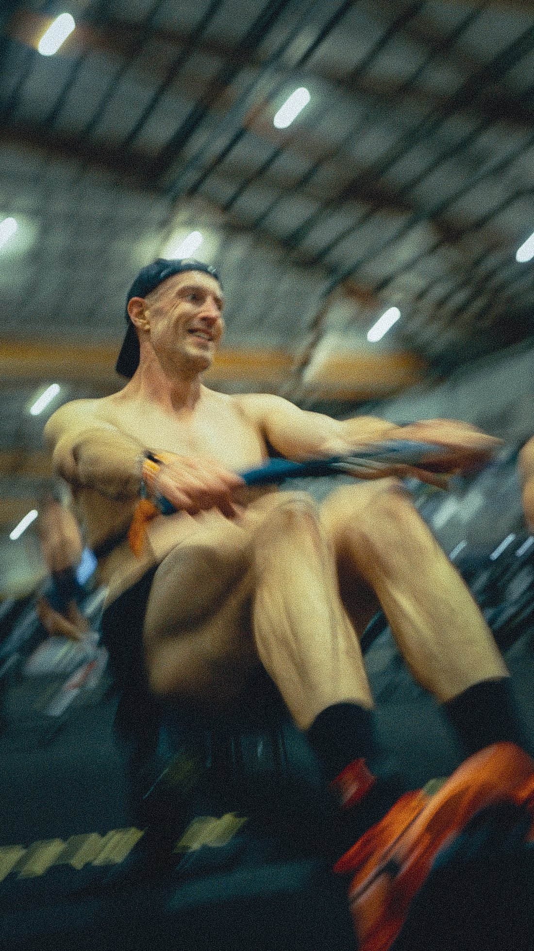 Matt Osborne on the rower at Hyrox
