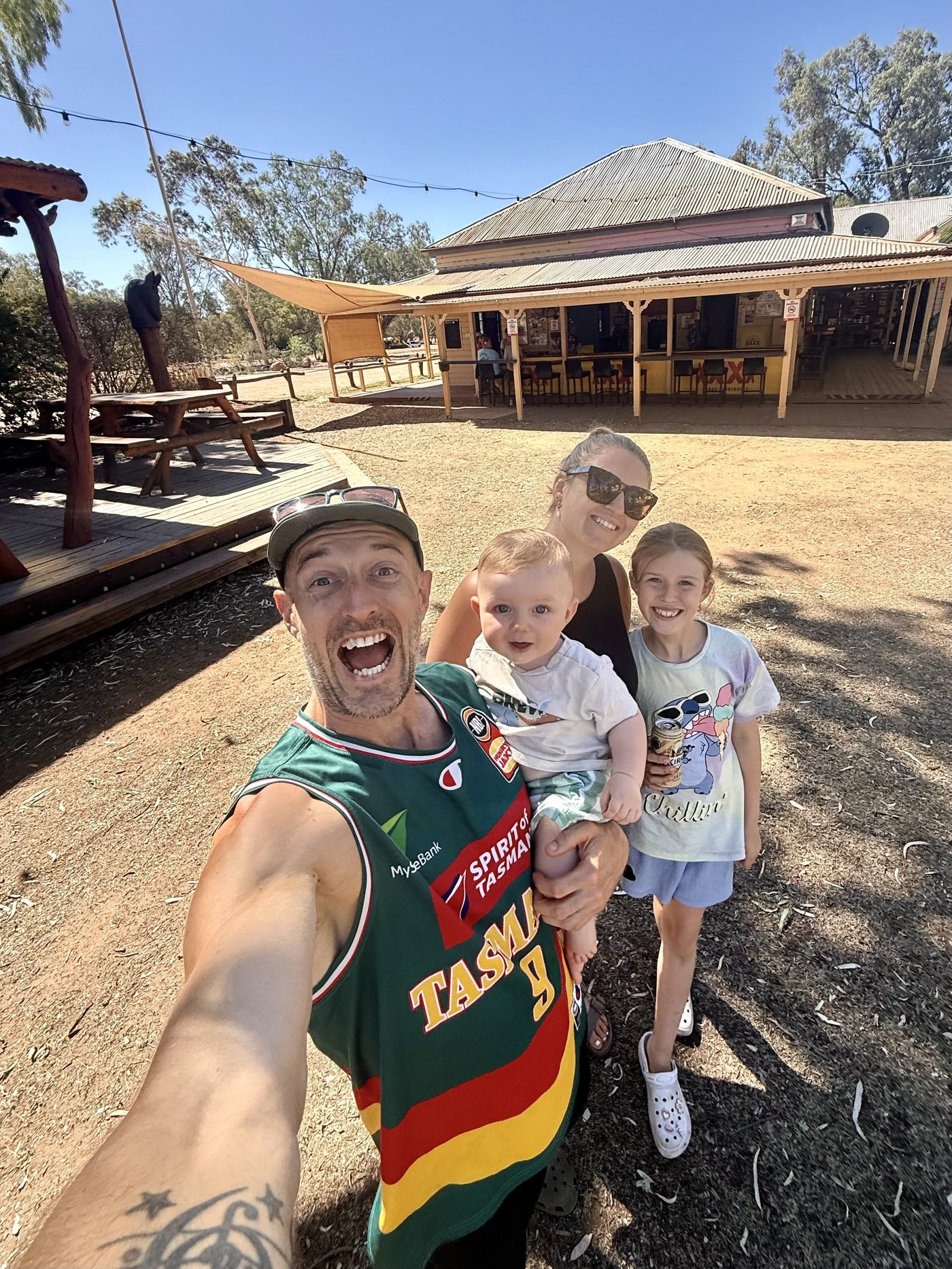 Matt Osborne with his family outside a country pub